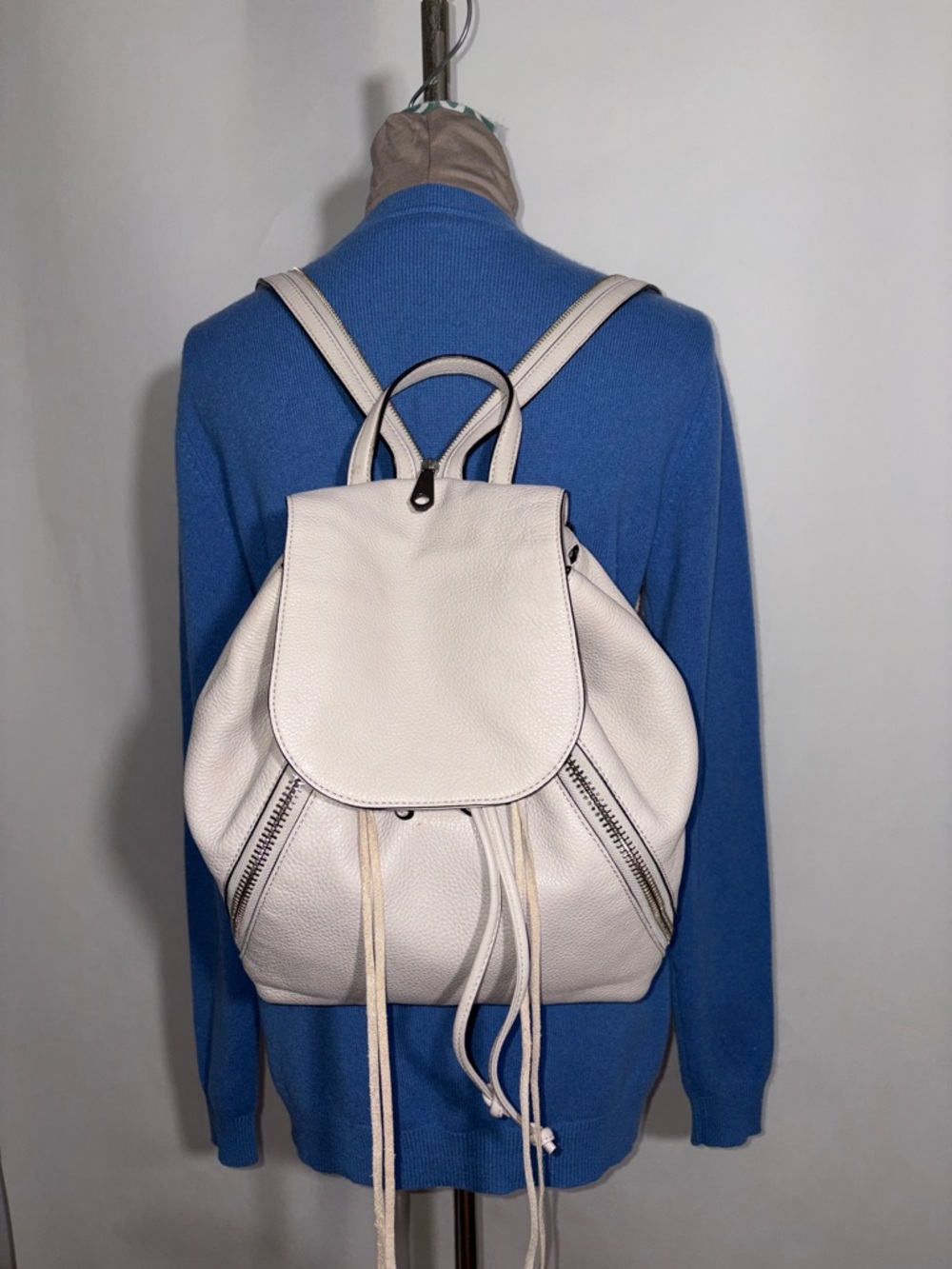 Rebecca Minkoff Bryn' Leather Backpack Light Grey Pebbled Leather Convertible